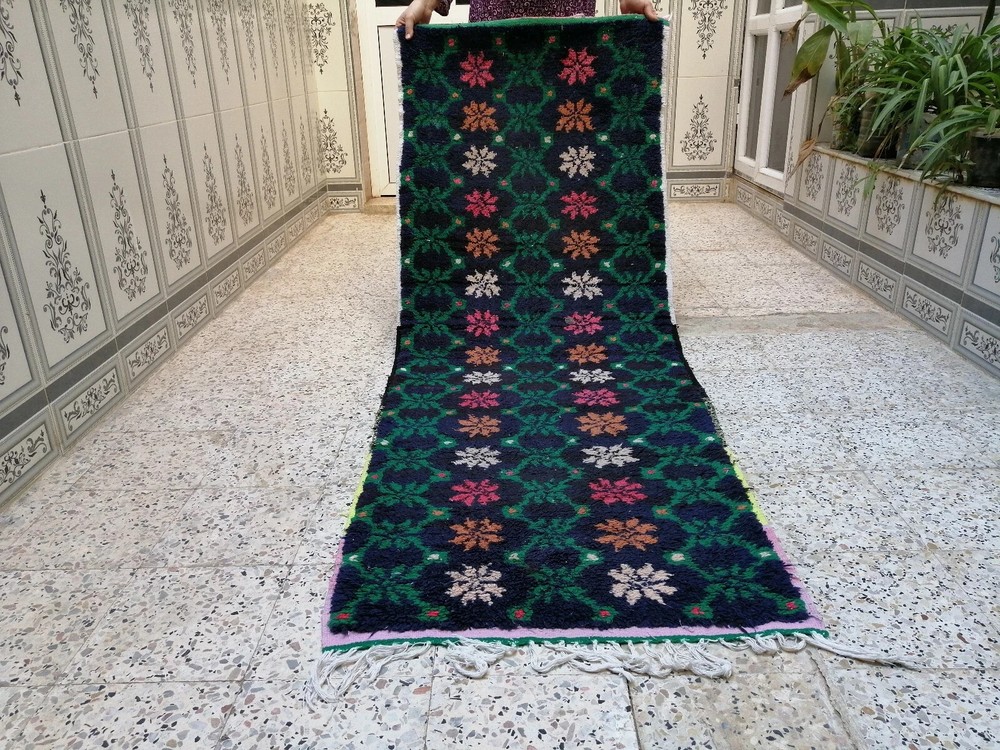 Custom Moroccan Berber Wool Rug Color Black Multi Handmade Design Carpet Rug