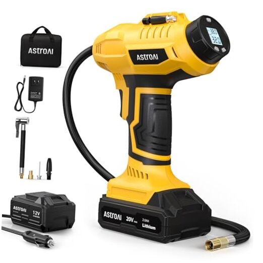 Cordless Tire Inflator Air Compressor 20V Rechargeable Battery Powered Yellow