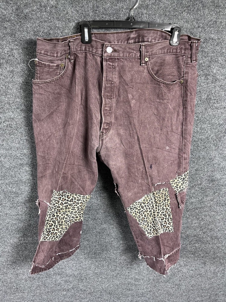 Levis 501xx Denim Jeans Straight Leg Fly Button Custom Patches Mens 44x32