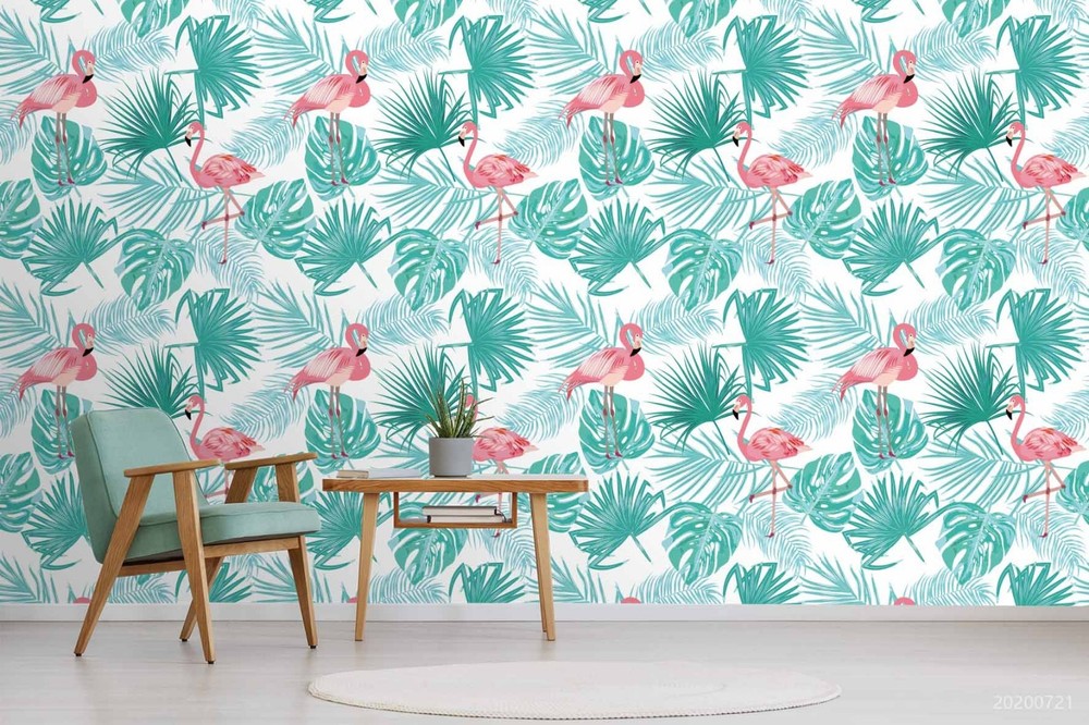 3D Flamingo Leaf Pattern Wall Murals Wallpaper Murals Wall Sticker 21