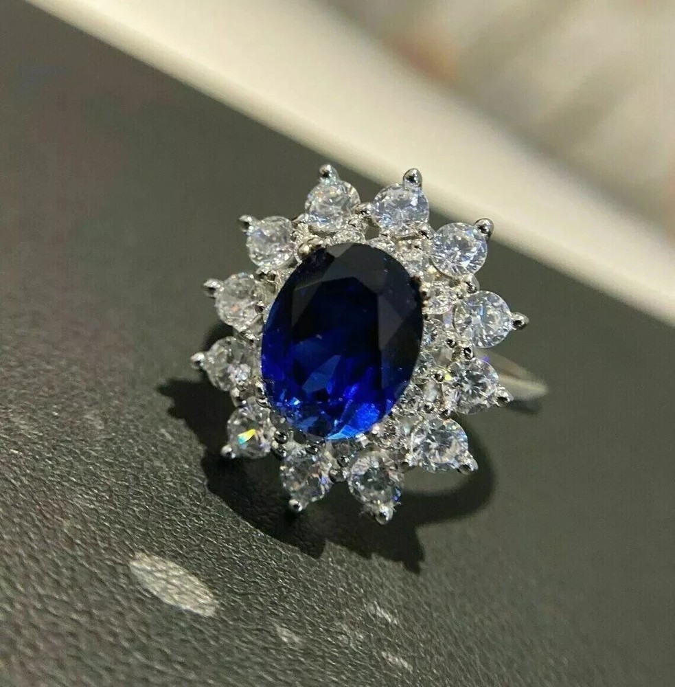2 Ct Oval Cut Natural Tanzanite & Diamond Halo Wedding Gift Ring 14K White Gold