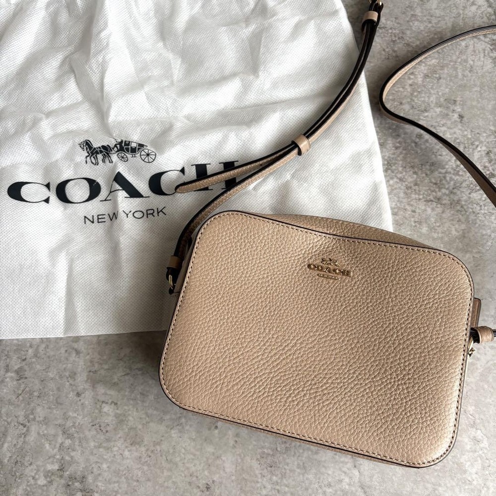 Coach Beige Leather Crossbody Camera Bag Authentic Japan Near Mint