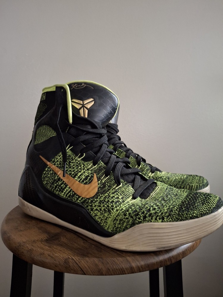 Nike Kobe 9 Elite Victory Flyknit Volt Black Mens Size 12 Basketball Shoes 2014