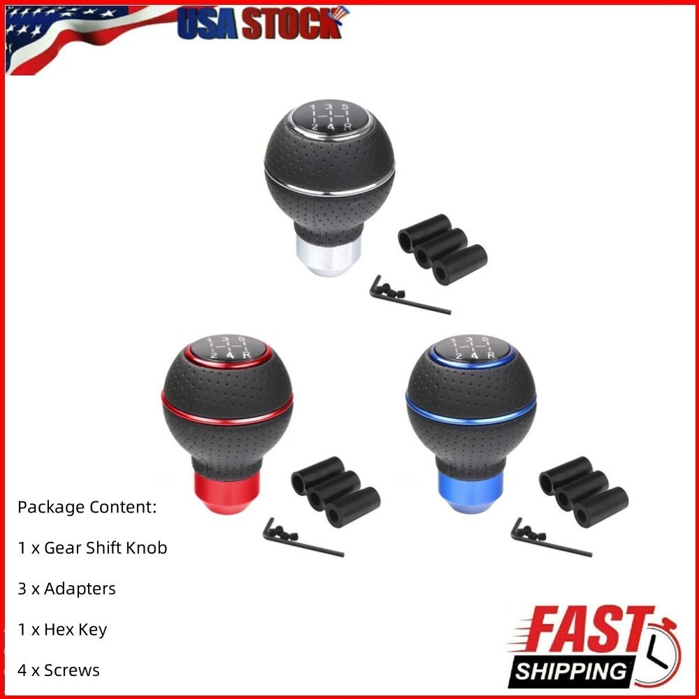 5Speed Aluminum Manual Gear Shift Knob Head Shifter Lever With 3x Adapters