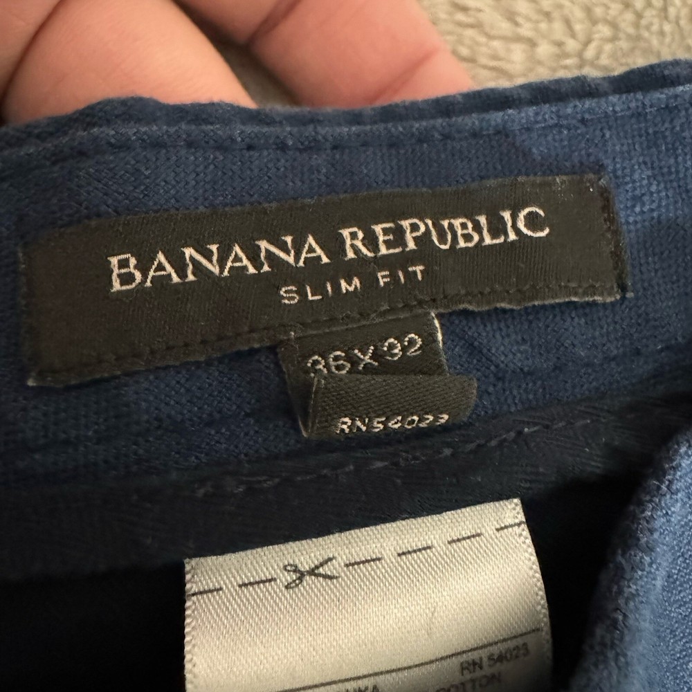 Banana Republic Pants Mens 36x32 Blue Linen Blend Slim Fit Chino Straight Leg