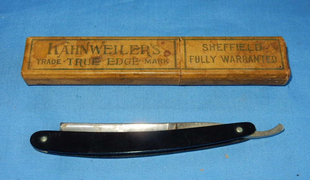 Kahnweiler's True Edge Sheffield Straight Razor Black Handle w Box