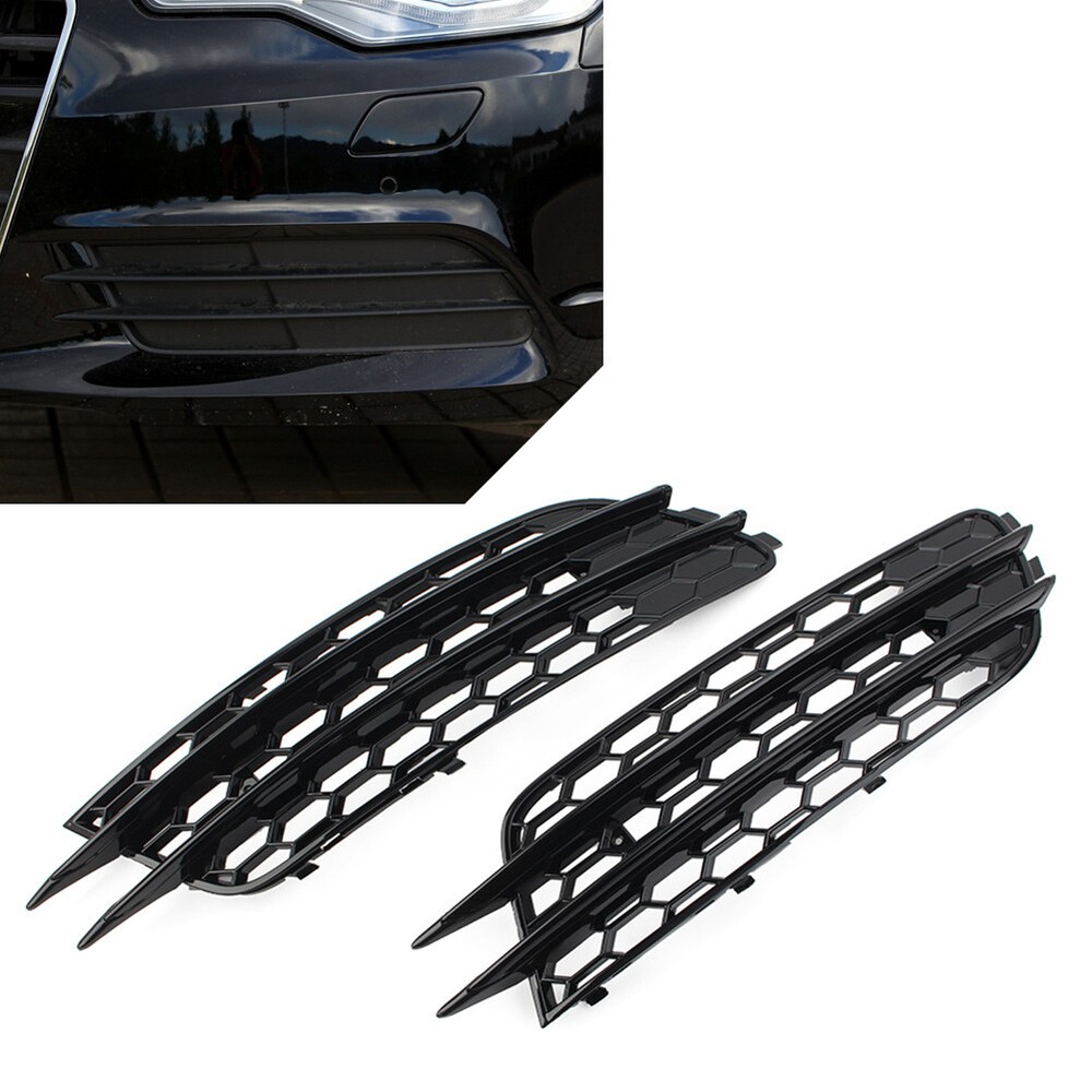 Honeycomb Front Bumper Fog Light Grille Cover Black Fit Audi A6 C7 Sedan 2012-15