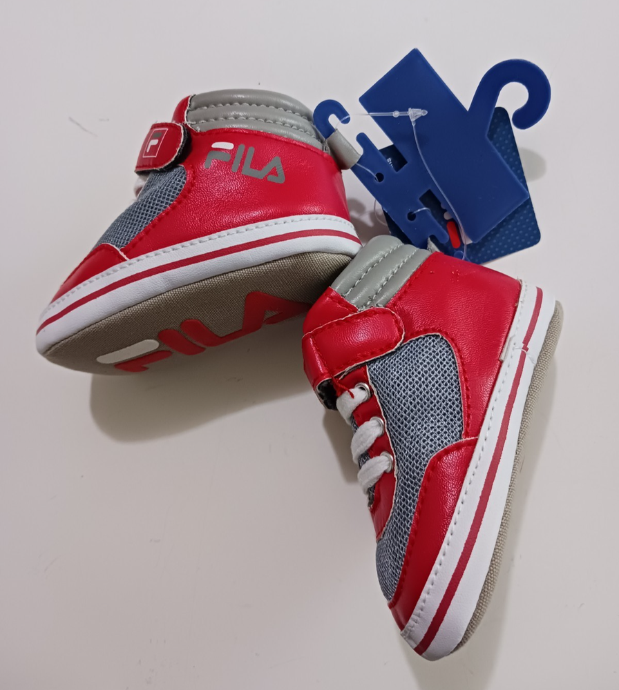 Fila 6-9 Months Red + Gray Baby Sneakers Soft Shoes Adjustable Strap NWT