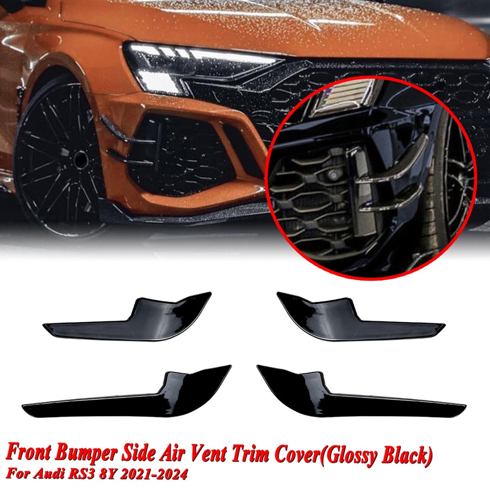 Front Bumper Side Air Vent Trim Fin Decor For Audi RS3 8Y 2021-2024 Sedan Black