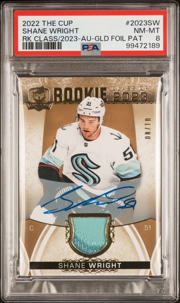 SHANE WRIGHT 2022 UPPER DECK THE CUP ROOKIE PATCH AUTO 2023SW GOLD /10 RC KRAKEN