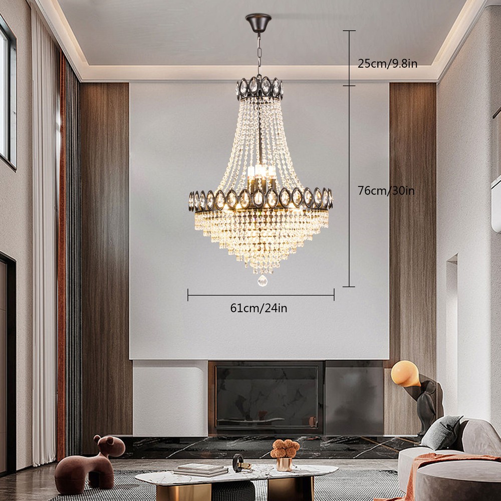 Luxury Crystal Chandelier Pendant Lamp Hanging Light Dimmable Height-Adjustable