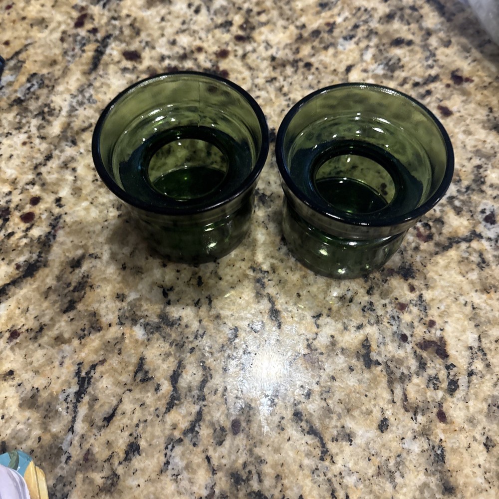 Vintage DANSK Green Glass Votive Candle Holder, Set Of 2