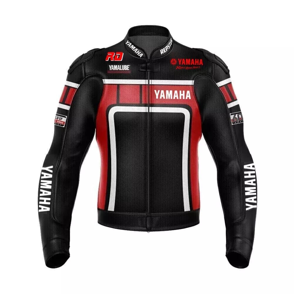 Yamaha Black & Red Motorcycle Racing Jacket with Protective Padding