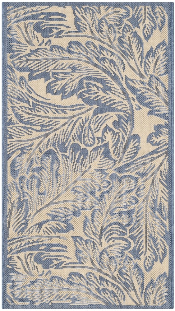 SAFAVIEH Courtyard Connie Floral Indoor Outdoor Rug in Natural Blue 2x3 Feet