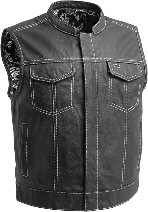 Men's Motorcycle Riding Biker Leather Vest - Classic Rider Hunt Club Pocket Vest