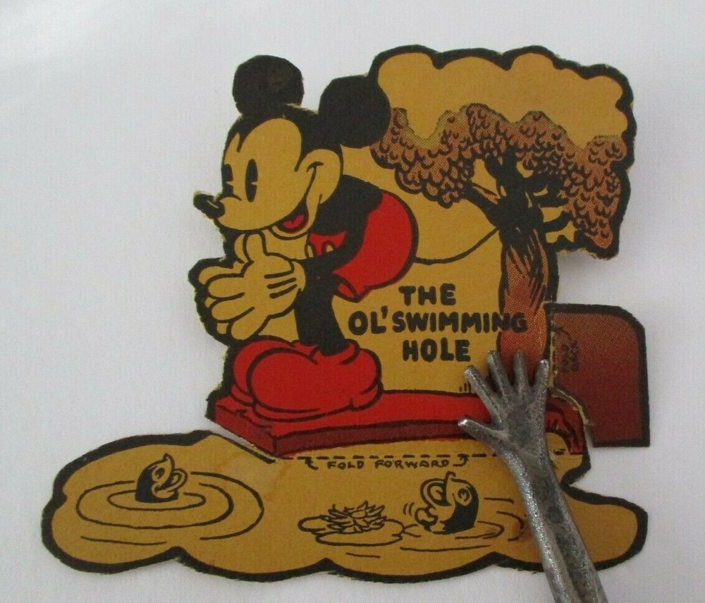 1930s MICKEY MOUSE The Ol' Swimming Hole Die Cut Walt Disney Cardboard Stand-Up