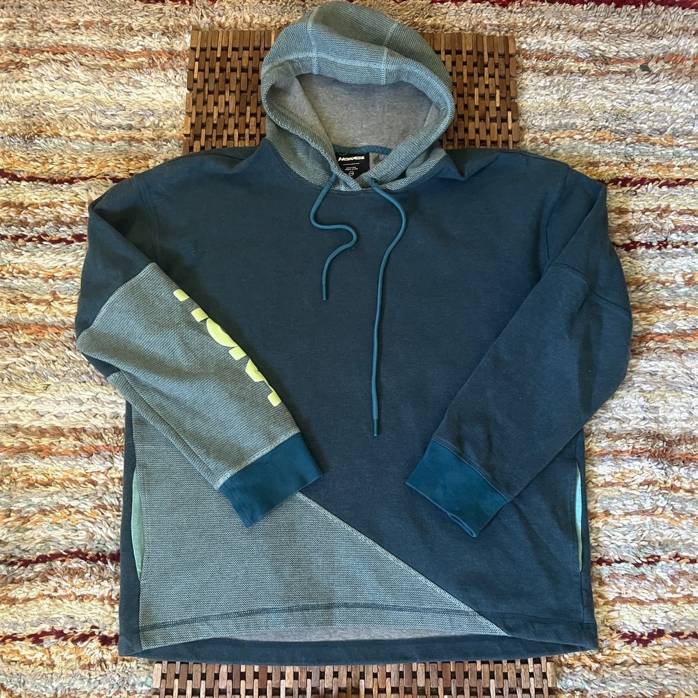 Hoka One One Color Block Spell Out Hoodie Hoody Green Blue Men's XL