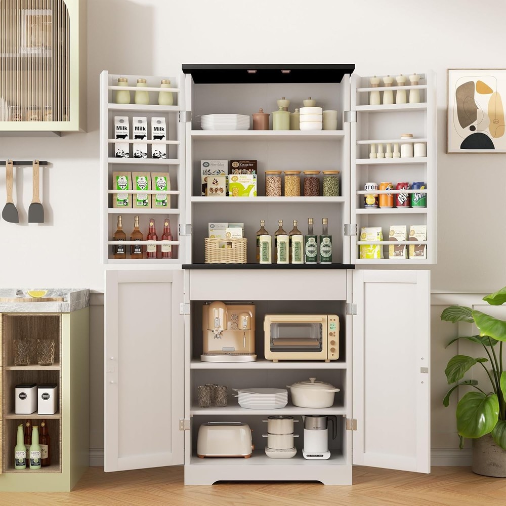 Farmhouse Kitchen Pantry Cabinet with Freestanding Storage