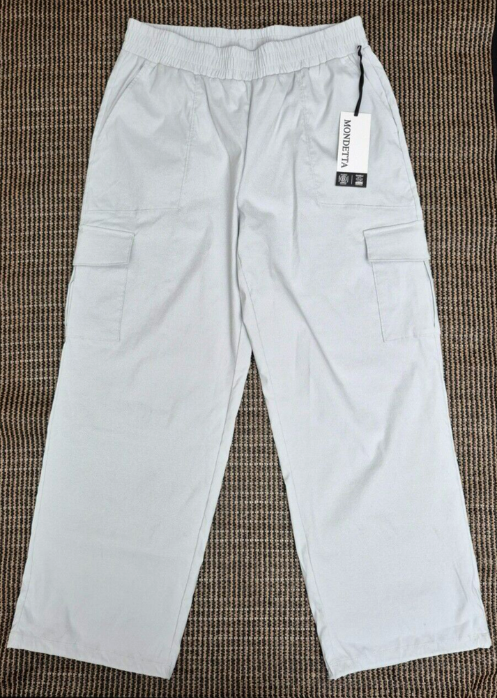 Mondetta Women's Size L Cargo Pockets Parachute Pants Ivory Elastic Waist, Cuffs