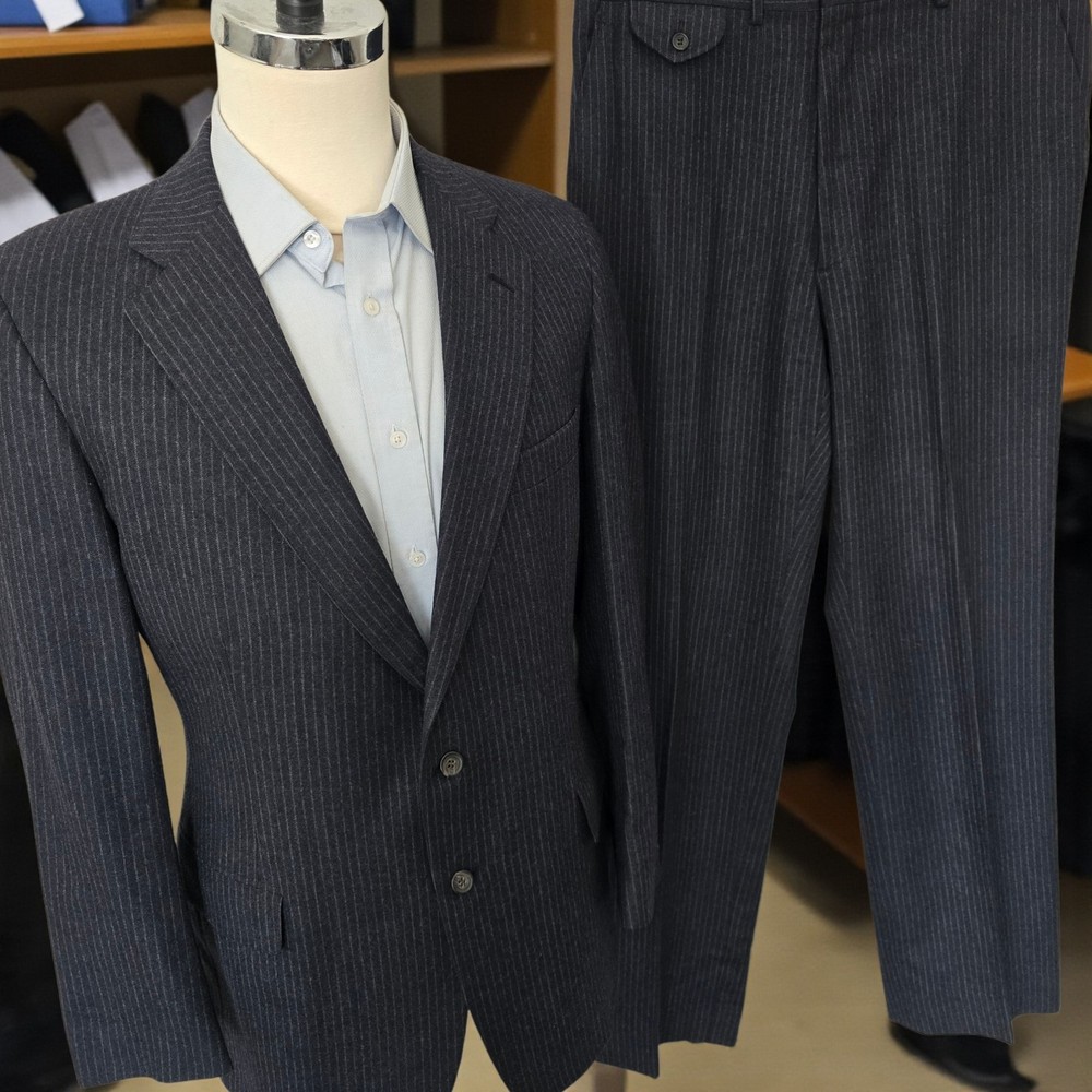 Vtg Ralph Lauren Flannel Chalkstripe Suit 42L 34x34 1970s Chaps Wool