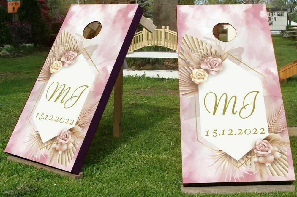 Wedding Custom Cornhole Wrap Vinyl Decal Sticker for Boards Wraps Wood KA974