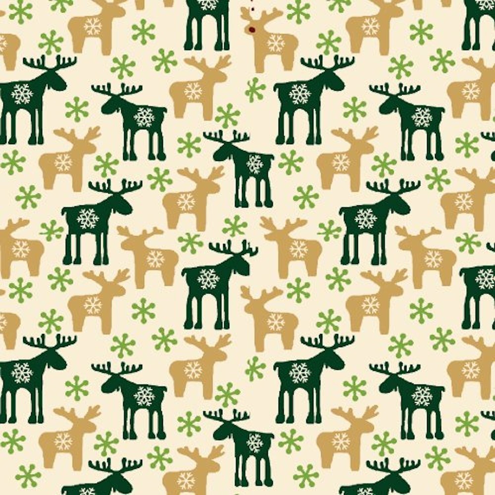 Season Greeting Christmas Reindeer Cream 100% Cotton Fabric by The Yard