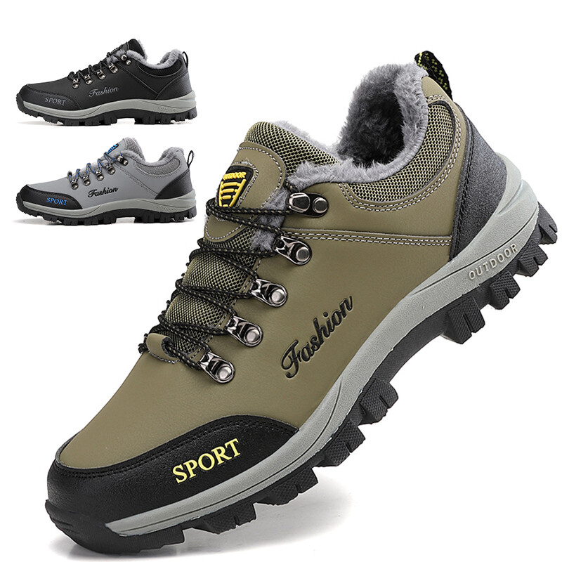 Mens Winter Fur Lined Hiking Shoes for Outdoor Trailing Trekking Camping Walking