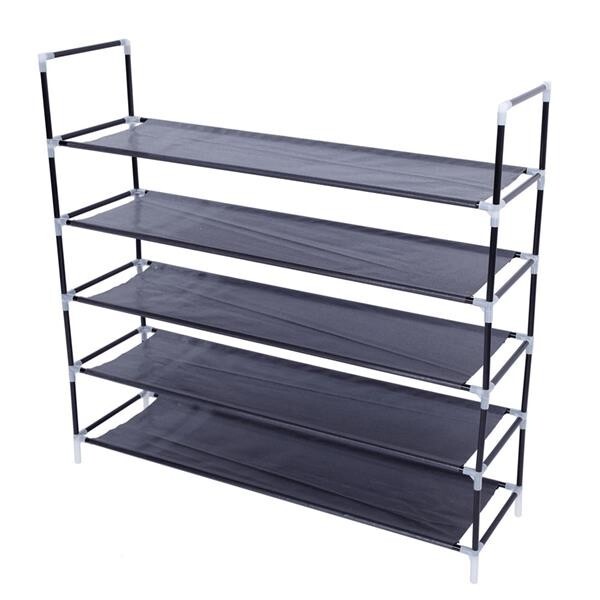 Simple Assembly 5Tiers Non-woven Fabric Shoe Rack with Handle Black High quality