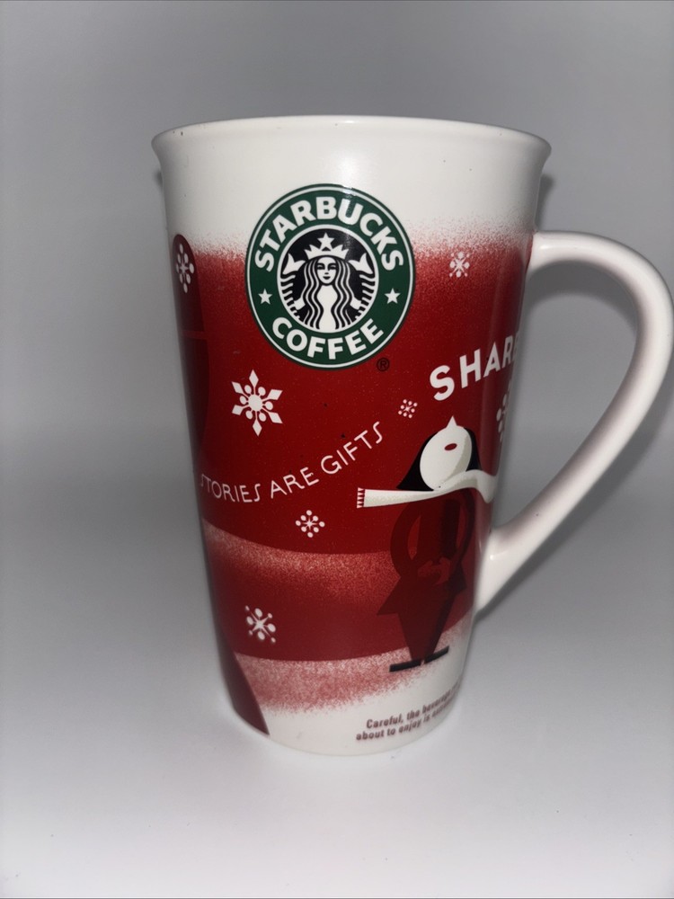 2010 Starbucks Holiday Mug 16oz Red & White Share Stories Are Gifts