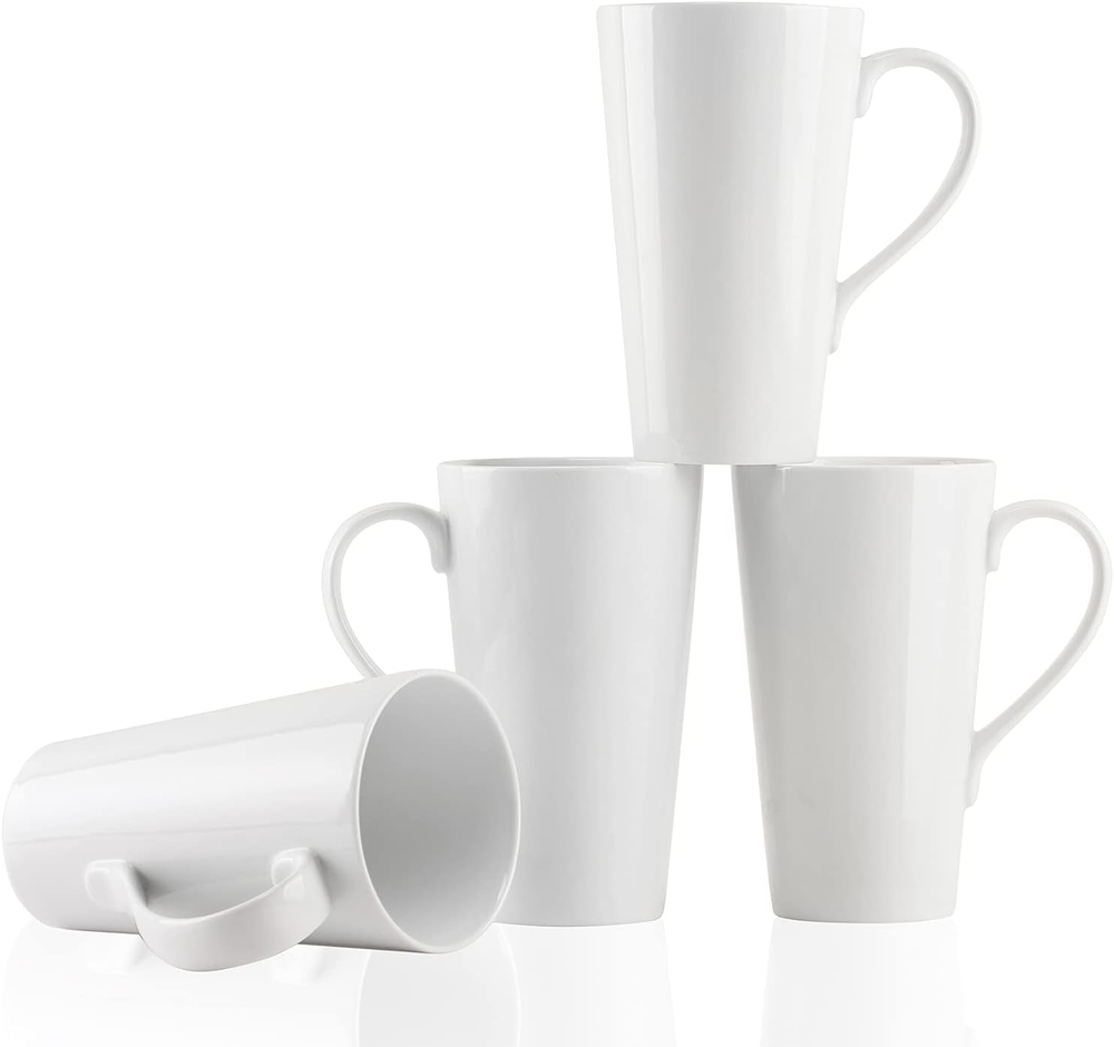 Large Coffee Mugs Set, 16 OZ Tall Coffee Cups with Handle, White Coffee Mugs Set