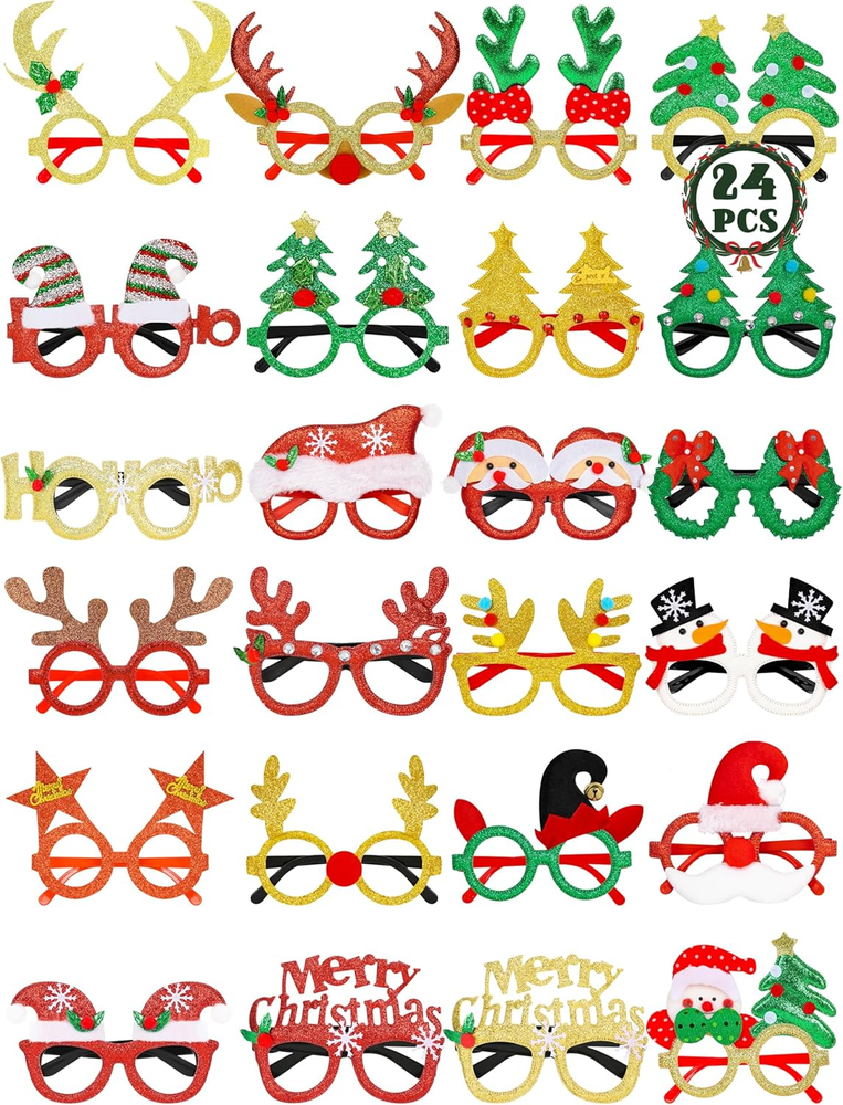 24PCS Christmas Glasses, Christmas Party Favors, Santa Glasses Frames for Xmas D