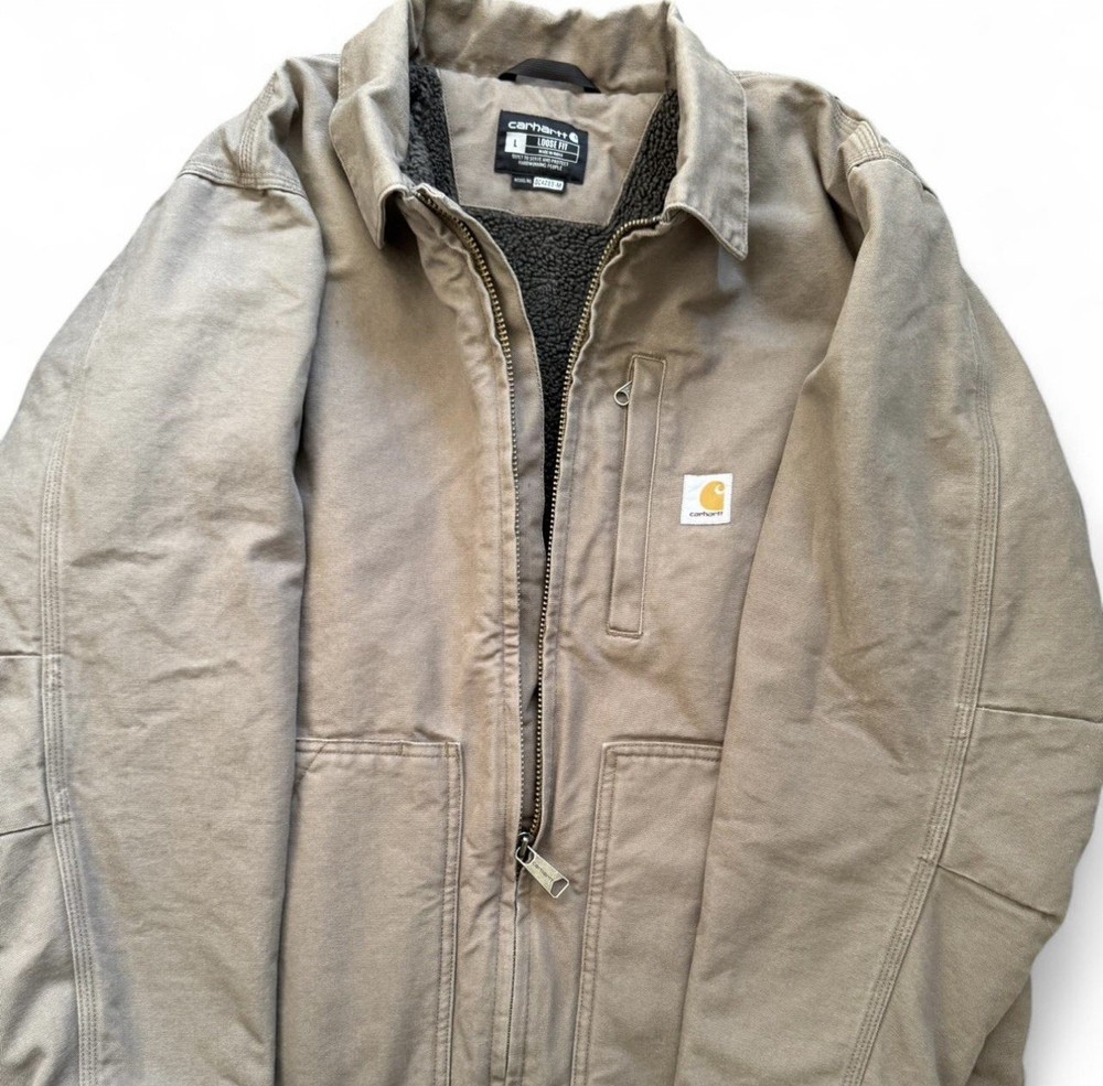 Carhartt Men's Brown Canvas Jacket Size L, Sherpa Insulated Excellent Condition