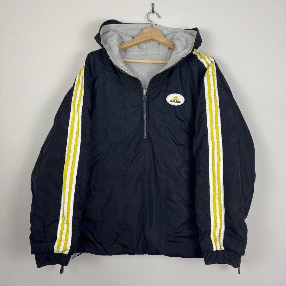 90s Adidas Vintage Reversible Jacket Yellow Stripes Half Zip Insulated Size L
