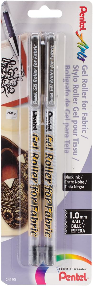 Pentel Gel Roller Fabric Pens, 1.0mm Bold Black Ink, 2-Pack