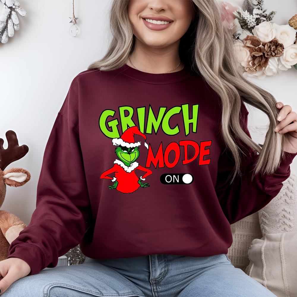 Funny Grinch Mode On Graphic Christmas Sweatshirt Unisex