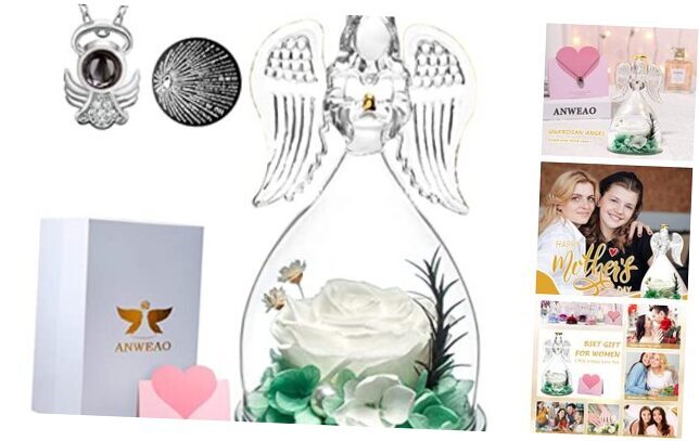 Mothers Day Flowers Gift for Mom,Glass Angel White Rose With Nacklace-image