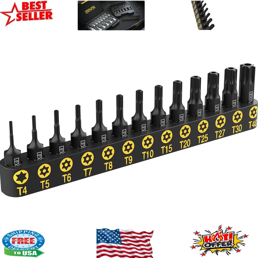 Impact Grade Tamper Resistant Torx Bit Set with 13-Piece S2 Steel and Organizer