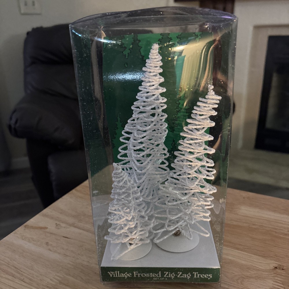 Dept 56 Frosted Zig-Zag Tree Set of 3 White Winter Village Accessories 5249-3