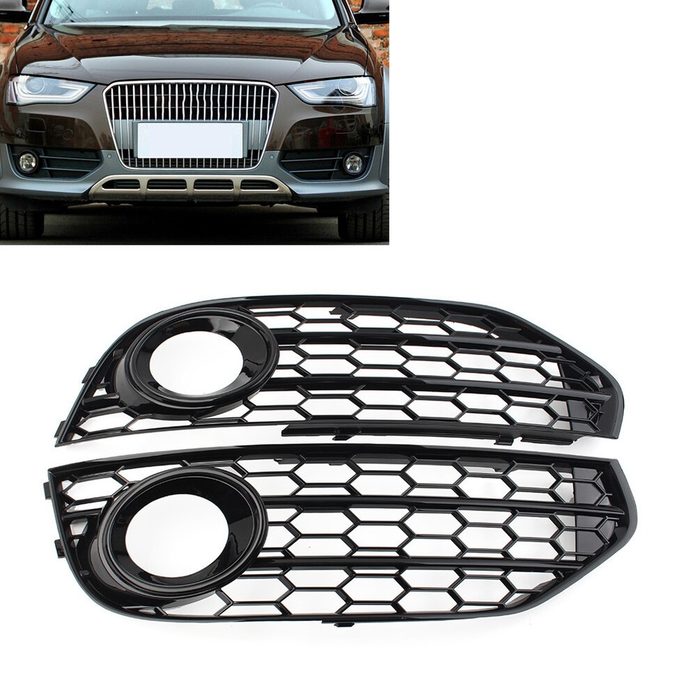 Pair Front Bumper Honeycomb Fog Light Grille Cover For Audi A4 Allroad 2010-2016