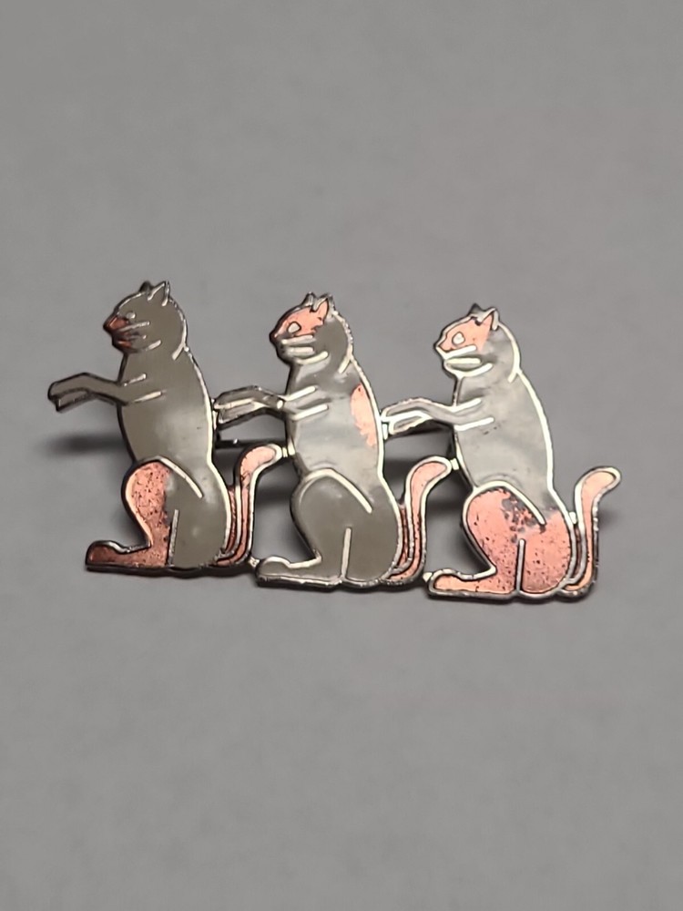 Meow Company Three Walking Cats Enamel Brooch Pin