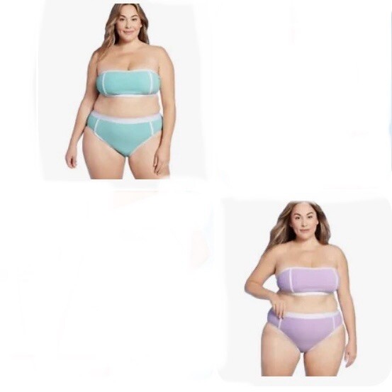 Kona Sol Plus Size Bandeau Bikini Top with High Waist in X-3X