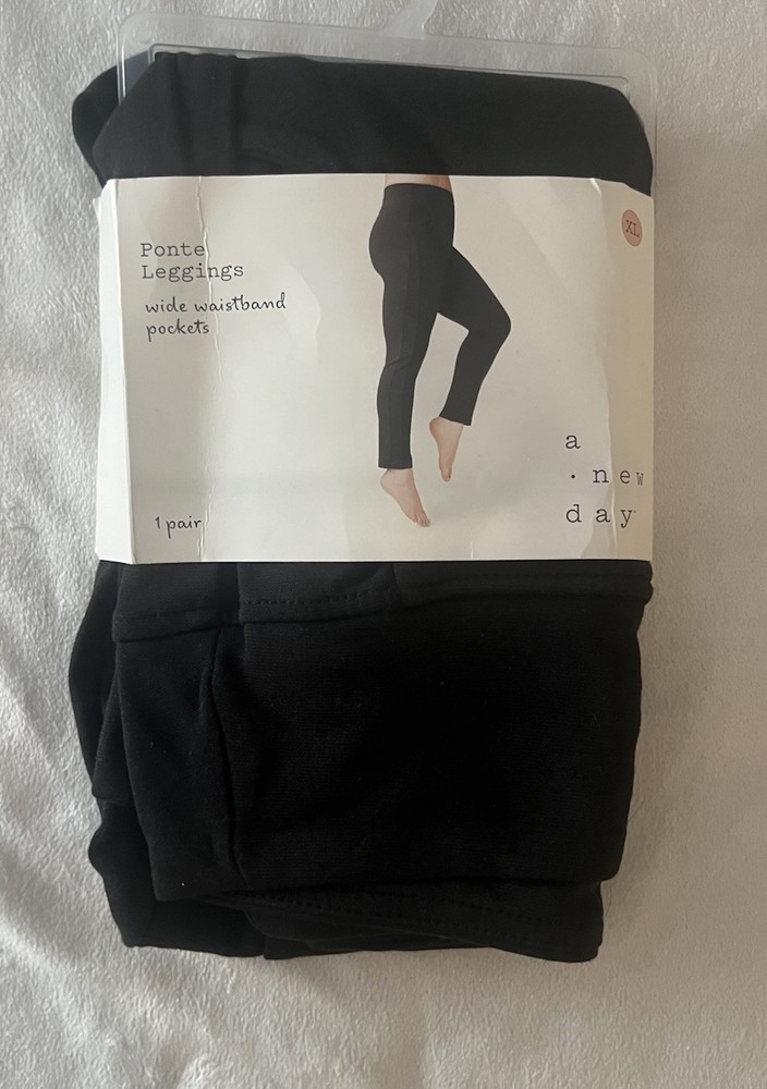 A New Day Women's High Waist Ponte Wide Waistband Leggings Black Size XL