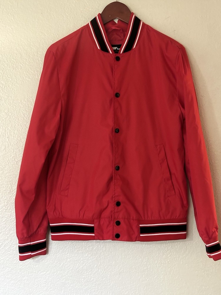 Vintage Starter Black Label Snap Button Bomber Jacket Windbreaker Size S Red
