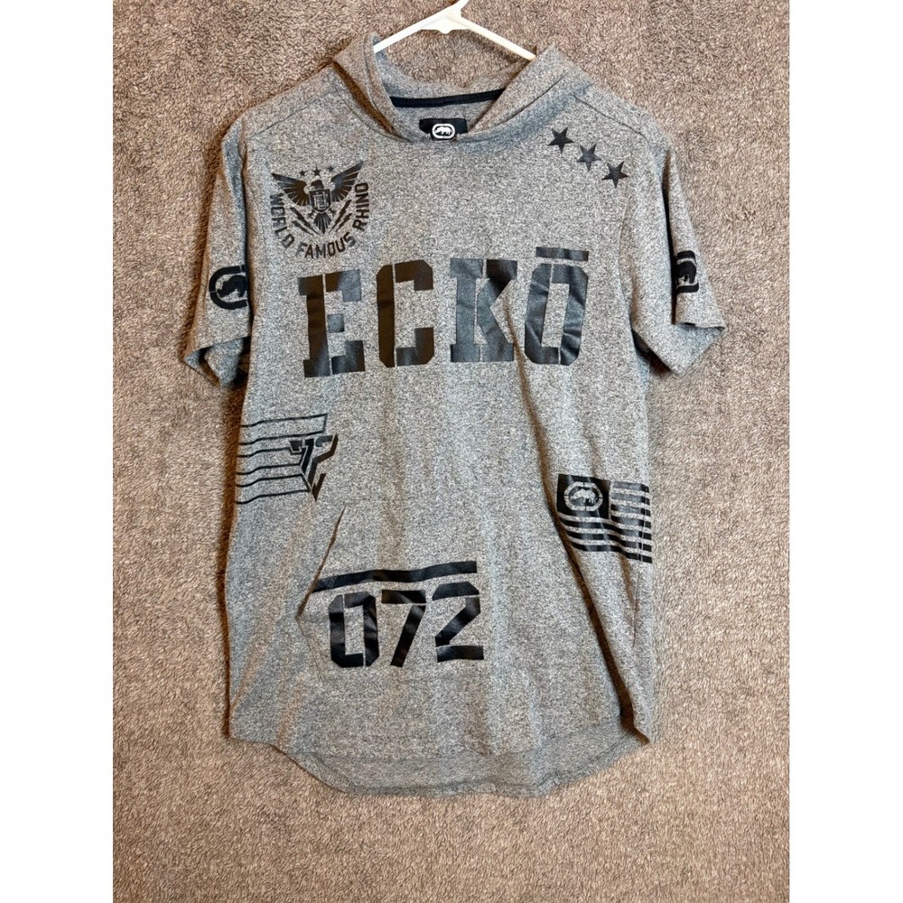 Ecko Unltd Mens Short Sleeve Hoodie Graphic Print Gray Size M