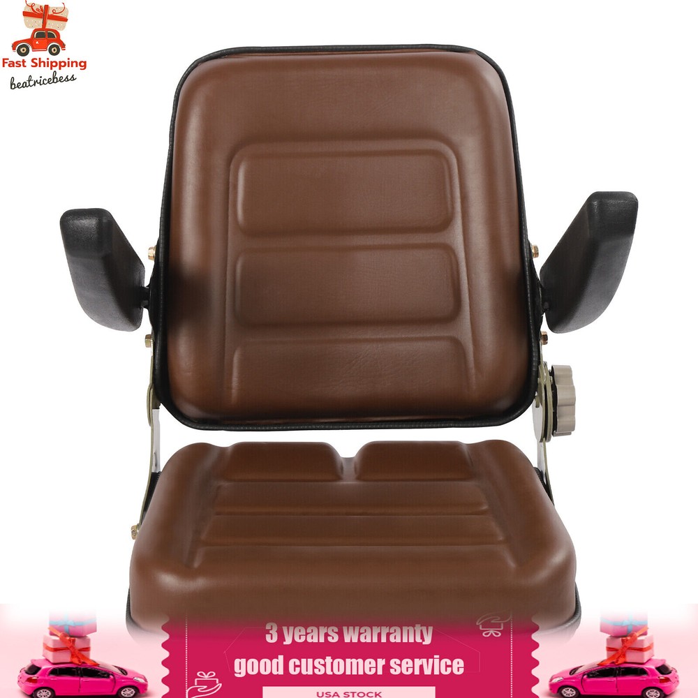 Excavator Forklift Seat Lawn Mower Tractor Seat with Adjustable Backrest&Armrest