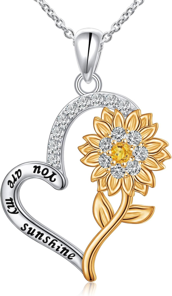 925 Sterling Silver Sunflower Necklace for Women Anniversary Jewelry for Wife Bi