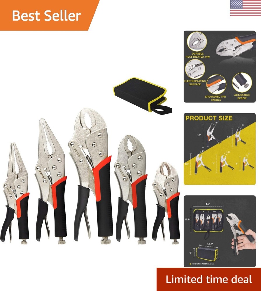 5 Pack Set Locking Pliers Set, 5 Inch, 7 Inch and 10 Inch Curved Jaw Locking ...