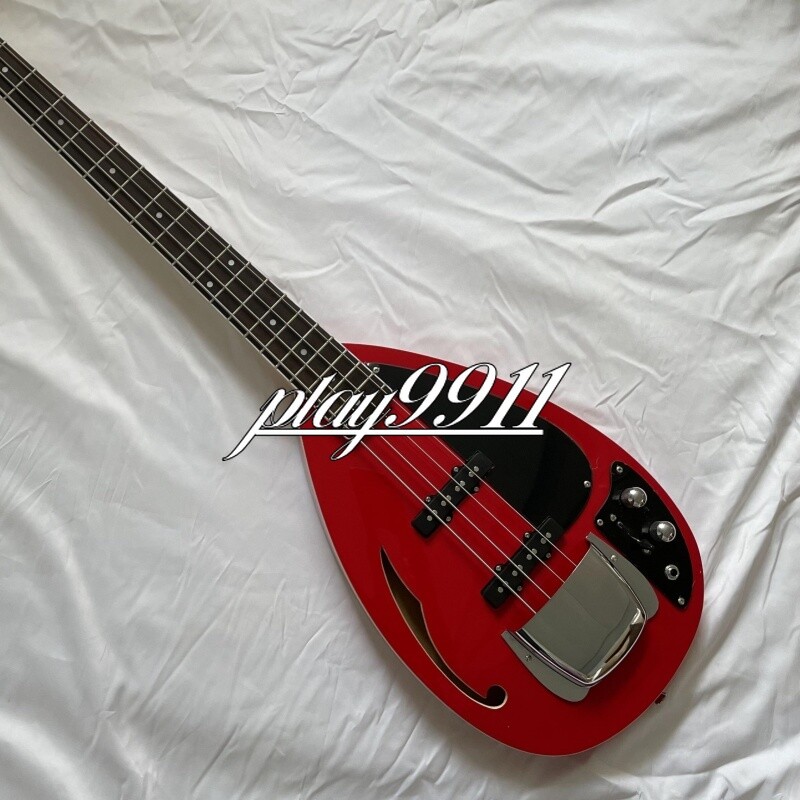Red MK3-B Semi-Hollow Electric Bass Guitar with Maple Neck & Black Hardware