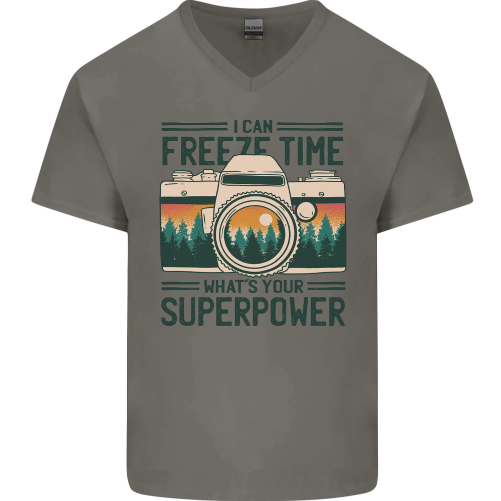 Freeze Time Photography Photographer Mens V-Neck Cotton T-Shirt
