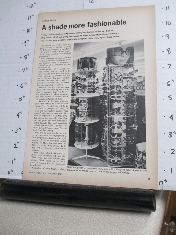 magazine ad 1970 FOSTER Grant sunglasses store display rotating sign